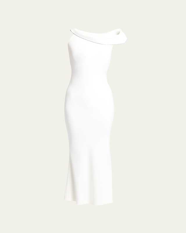 Off-Shoulder Satin Crystal Trim Gown